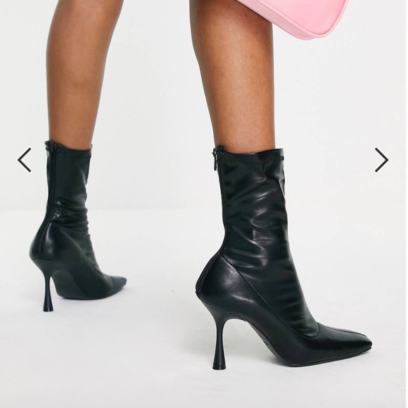 Truffle Collection square toe heeled sock boots in black - Picture 3 of 9